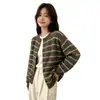 Amazon transfronterizo otoño e invierno nuevo cárdigan suéter de punto casual estilo coreano para mujer con rayas de contraste, top versátil