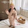 Pijama Infantil Estilo Coreano em Chenille Outono/Inverno Conjunto Espesso de Fleece de Coral Roupa de Casa Roupa de Inverno Transfronteiriço