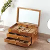 Caja de Joyería de Madera Maciza, Completamente Cerrable con Llave, Gran Capacidad, Caja de Almacenamiento de Joyería Multifuncional, Joyero, Regalo de Boda, Almacenamiento Tipo Cajón