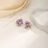 Pendientes de Botón Flor de Amatista Estilo Coreano Industria Pesada Lujo Ligero Sentido de Alta Gama Pendientes de Color Contrastante Plata Elegante Moda Pendientes Versátiles