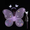 Alas de Mariposa Luminosas Transfronterizas Decoración de Espalda para Niña Juguete Intermitente para Niños Varita Mágica de Hada Hada de las Flores Set de Tres Piezas