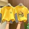 Camiseta para niños, de manga larga, con retazos a rayas, 100% algodón, nuevo modelo 2026, camiseta básica de primavera y otoño para bebé niño