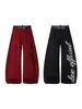 Pantalones de Chándal para Mujer Estilo Callejero Americano Doble Cintura Bloques de Color Estampado de Letras Patrón de Guadaña Otoño Invierno Danza de Jazz Holgados Casual Pierna Ancha