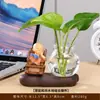 Hui Neng Pequeño Monje Planta Verde Hidropónica Jarrón Escritorio Oficina Hogar Mesa de Té Decoración Jarrón de Planta Cultivada en Agua Inspirado en Zen