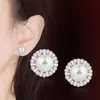 Yihua girasol floreciendo aretes de tachuela de girasol joyería chapada en plata para mujer venta al por mayor aretes de crisantemo y perla combinan con todo