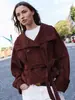 Marca Z, comercio exterior, estilo europeo y americano, en stock ZA ropa para mujer, nueva colección 2026, chaqueta de gamuza color vino tinto con cordones