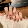 2026 Nuevo Estilo de Longitud Media Arte de Uñas Uñas Portátiles en Rojo Vino con Moño y Diseño Ojo de Gato, Puntas de Uñas Desmontables