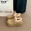 Couro Genuíno Solado Grosso Aumento de Altura Com Veludo Adicional Sapatos Birkenstock Femininos 2026 Outono Inverno Mocassins Peludos Sapatos de Algodão Quentes Corte Profundo Sapatos de Salto Único