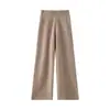 Calça Casual de Tricô em Cashmere de Bebê, Fluida e Firme, para Mulheres, Cintura Alta, Perna Larga, Costura Central, Solta, Outono e Inverno, Calça Reta