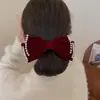 2026 Nuevo Estilo Pinza para el Cabello con Lazo Grande de Terciopelo Rojo, Accesorio para el Cabello para Niñas, Tocado de Princesa Nupcial de Borla de Alta Gama