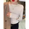 Suéter Tricotado Macio Tendência com Gola Redonda e Bordas Enroladas para Mulheres, Top Base Interna Chic Preguiçoso Outono e Inverno, Manga Longa Estilo Coreano