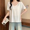 Talla Grande Ligeramente Gorda Casual Manga Corta Camiseta Blanca de Verano para Mujer Camiseta Hombro Derecho Gordo mm Corte Holgado Adelgazante Top