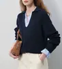 Tejido de Punto Falso de Dos Piezas Vega para Mujer 2025 Nuevo Otoño Estilo Coreano Ropa Kochi Tejido de Mezcla de Lana Azul Marino