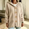 Casaco de malha com capuz e quatro botões, moletom jaqueta, outono e inverno, novo, transfronteiriço, cor sólida, casual, moda, roupas femininas, suéter