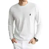 Camiseta de manga larga de algodón puro de 260 g para hombre, nueva colección otoño 2026, cuello redondo, casual, transpirable, 100% algodón, sudadera bordada para hombre