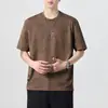 Camiseta Manga Curta de Algodão Puro Pesado de Marca da Moda para Homens com Estampa de Letras, Caimento Solto, Estilo Americano Oversized, Novo Modelo Verão 2026