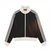Sudadera cárdigan de manga larga con cuello alto, bloques de color y rayas estilo americano para hombres y mujeres, versión coreana para parejas, chaqueta deportiva de moda para primavera y otoño