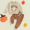 Comercio Transfronterizo en stock Halloween Otoño Nuevo Divertido Niños Fantasma Estampado de Letras Manga Larga Pantalones Conjunto de Dos Piezas