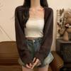 Moda Estilo Coreano Solto Vazado Top Curto Cardigan Suéter de Manga Comprida Proteção Solar Jaqueta Externa Feminina Novo Verão