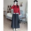 Pantalones Falda Mochi de Color Sólido Otoño para Mujer Versión Coreana 2025 Cintura Alta Sueltos Estilo Perezoso Caídos Pequeños Cintura de Corbata Pierna Ancha