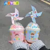 Decoração de Bolo para Dia das Crianças Celebridade da Internet Inserções 61 Meninos Meninas Moinhos de Vento Jardim de Infância Copos com Bolhas Sacolas