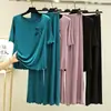 Traje de verano con diseño irregular, nueva camiseta con volantes y lazo, pantalones casuales de pierna ancha de nicho para mujer, cuello redondo, manga media