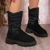 Botas de Nieve de Gran Tamaño Transfronterizas Hasta la Pantorrilla Otoño e Invierno Nuevo Europeo y Americano Botas de Algodón para Mujer con Cordones Tacón Cuadrado Punta Redonda Botas Cortas para Mujer