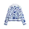 2021 Moda Primavera Europeia e Americana Atacado Casaco Bordado Porcelana Azul e Branca 1238