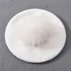 Boina Nueva de Color Sólido con Pompón Mezcla de Lana Moda Cómoda Gorro Pullover Doble Capa Cálido Gorro de Punto Sencillo