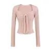 Camiseta de Manga Larga con Pajarita para Mujer, Camiseta Básica Ajustada Dulce y Sexy, Ropa Interior Estilo Pura Pasión, Top Delgado de Cuello Cuadrado