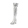 Botas Longas Estilo Europeu e Americano para Outono e Inverno, Versão Lisa com Bico Fino e Salto Bloco, Botas Acima do Joelho, Botas Femininas Plus Size, Comércio Exterior 1668-1