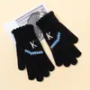 Guantes de Invierno para Mujer Estilo Coreano Diseño de Letras Estudiante Ciclismo Exteriores Cálidos Guantes de Lana Tejida para Niñas Dedos Completos Engrosados Guantes con Pantalla Táctil