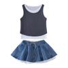 Conjunto de Verano Naranja Tigre para Niñas 2026 Moda Estilo Coreano para Niñas Mayores Elegante Conjunto de Chaleco Falso de Dos Piezas y Jeans