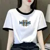 Camiseta de Manga Corta con Bloques de Color para Mujer de Comercio Exterior Transfronterizo, Nuevo Estilo de Verano, Corte Holgado, Top Corto