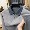 2026 Nuevo Modelo Camisa Polo de Manga Larga de Lana Merino para Hombre, Camiseta de Lyocell para Primavera y Otoño, Camisa Básica Casual para Papá
