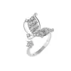 Anillo Abierto de Mariposa con Circonita Incrustada de Cobre Electrochapado para Mujer, Diseño Moderno y Compacto, Anillo para Dedo Índice Estilo Coreano, Lujo Ligero