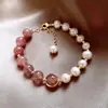 Pulsera de Perla Natural y Cristal de Fresa para Mujer Diseño de Nicho Pulsera Sencilla Pulsera para Novias Suministro en Vivo Regalo