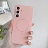 Capa de Celular Magnética Forte de Silicone Líquido Imitado com Furos Finos e Cor Sólida para Samsung S25/S24/S23 Huawei