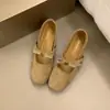 Sapatos Mary Jane com Laço de Camélia e Salto Escondido para Mulheres, Lançamento Primavera 2026 Novos Sapatilhas Retrô de Camurça com Bico Baixo