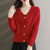 2026 Suéter de Tricô Feminino Primavera e Outono Novo Solto Estilo Coreano Curto Cor Sólida Roupa Externa Moda Manga Longa Top Jaqueta
