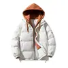 Chaqueta de Invierno para Hombre Gruesa Holgada Color Sólido Cortavientos Cálida con Capucha Casual de Algodón Relleno Abrigo de Marca de Moda