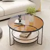 Mesa de centro de cristal templado Changhong para salas de estar pequeñas, redonda, minimalista, mini mesa, moderna, de lujo ligero