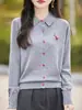 Nuevo cárdigan elegante con solapa y pedrería para mujer, suave y amigable con la piel, adelgazante, versátil, elegante, simple, top de punto ligero para mujer