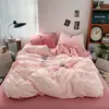 Nuevo Juego de Ropa de Cama de Algodón Lavable Estilo Ins de Cuatro Piezas Súper Suave Piel Amigable Arrugado Sábana Cepillada Funda Nórdica Juego de Cuatro Piezas para Cama de Estudiante
