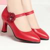 Zapatos de mamá zapatos de una sola capa tacón alto cuero genuino primavera y otoño zapatos de mujer 2023 nuevo primavera de mediana edad hebilla primavera