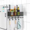 Prateleira Lateral de Armazenamento para Geladeira de Cozinha Montada na Parede Doméstica Multifuncional Multicamadas Cabide para Temperos Filme Plástico