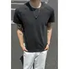 2026 Verão Novo Estilo de Hong Kong Tamanho Plus Gola Redonda Retalhos Manga Curta Camiseta Masculina Solta Casual Versátil Bloco de Cores Tendência