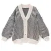 Cardigan tejido de estilo coreano para primavera y otoño, estilo retro perezoso, suéter abrigo exterior grueso a rayas para mujer