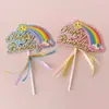 Inserto para Pastel Arcoíris Doble Nebulosa Rosa Láser Arcoíris Plug-in Globo de Color Bebé Un Año Pastel Insert