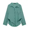 Atacado Verão 2026 Novo Estilo Europeu e Americano Feminino Manga Longa Verde Listrado Solto Camisa 26302